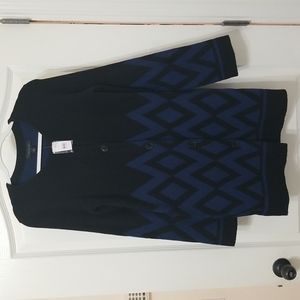 Ann Taylor Long Black and Blue Button Up  Sweater